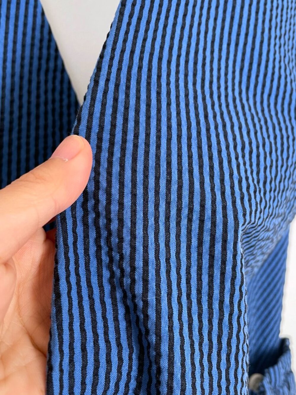 RARE Like New Caron Callahan Potter Jumpsuit in Blue Seersucker Stripe Size XS - Picture 5 of 5